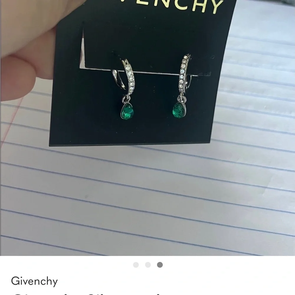 Givenchy Silver and Emerald Green Teardrop Earrings - Picture 2 of 3